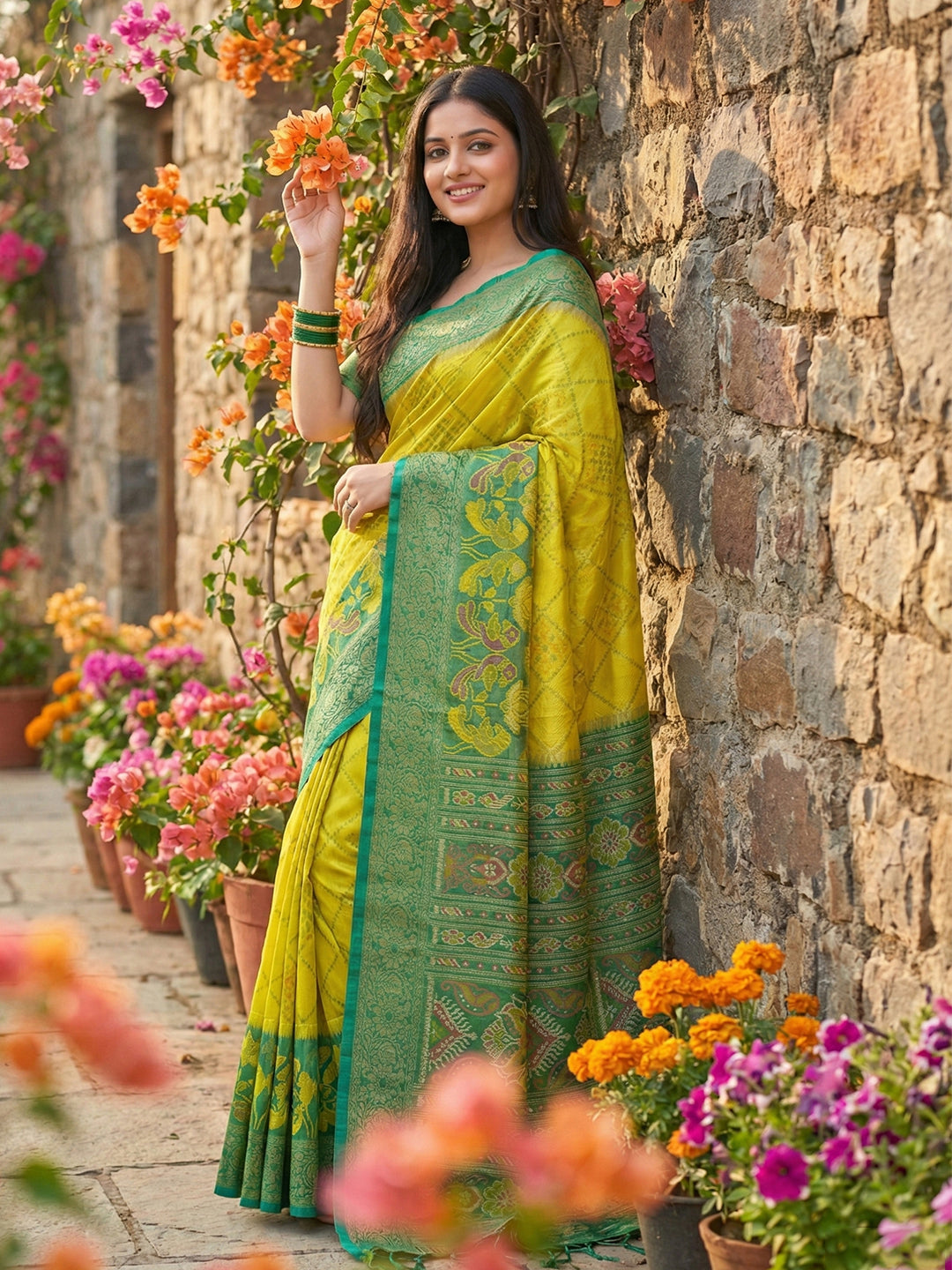 Anaita Olive Pochampally Printed Saree With Blouse - Distacart