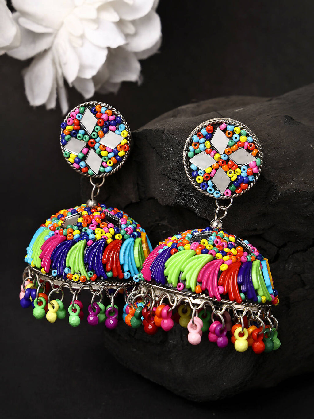 NVR Women Multi Color Artificial Beads Brass-Plated Jhumka Earrings - Distacart