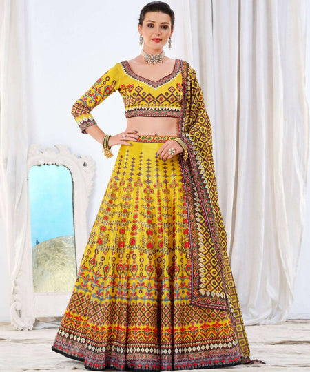 Wedding Designer Yellow Chinon Lehengha Choli - Anbazaar