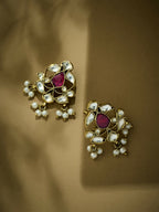 Nuyug 22K Gold-Plated Elegant Kundan & Ruby Stone Studded & Beaded Studs - Distacart