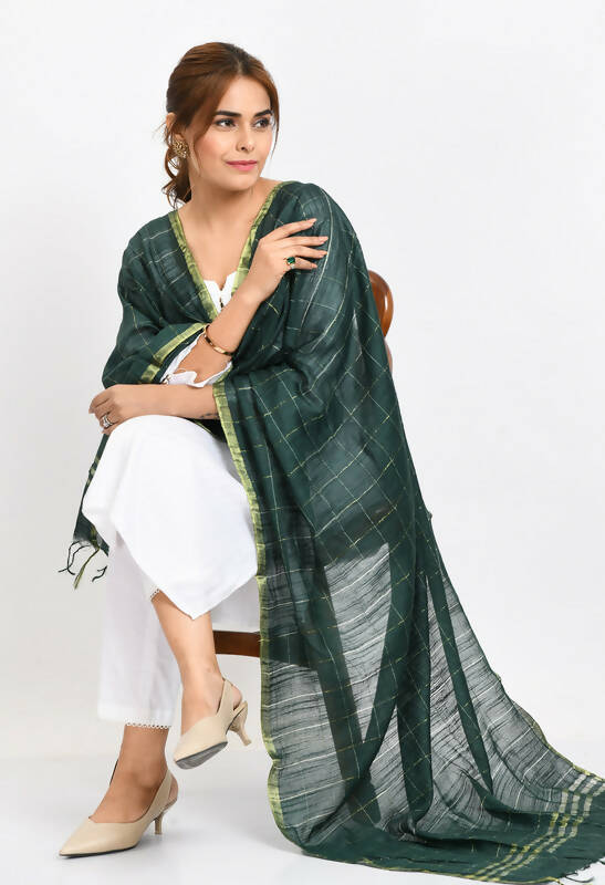 Mominos Fashion Moeza Women's Cotton Zari Box Bottle Green Dupatta - Distacart