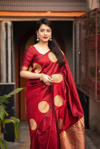 Maroon Silk Woven Saree with Unstitched Blouse - Hiral Fashion