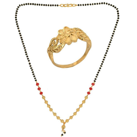 AanyaCentric Gold-Polished Mangalsutra & Ring Set