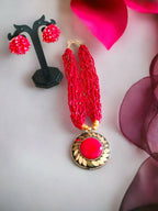 Inhanns All-Day Statement Beaded Necklace Set - Red