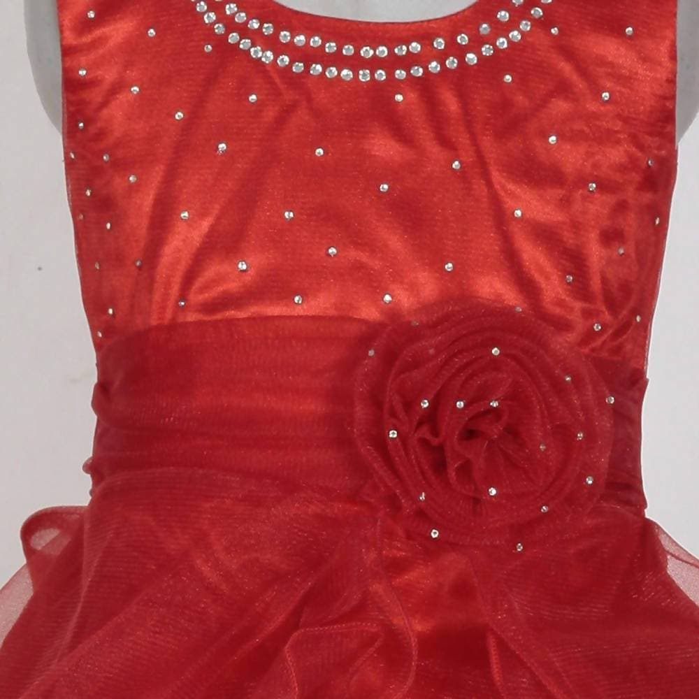 Asmaani Baby Girl's Red Color Satin Knee Length Frock (AS-DRESS-22140)