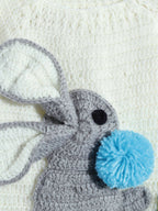 Chutput Kids Woollen Hand Knitted Full Sleeves Bunny Detail Cardigan For Baby Boys - Cream