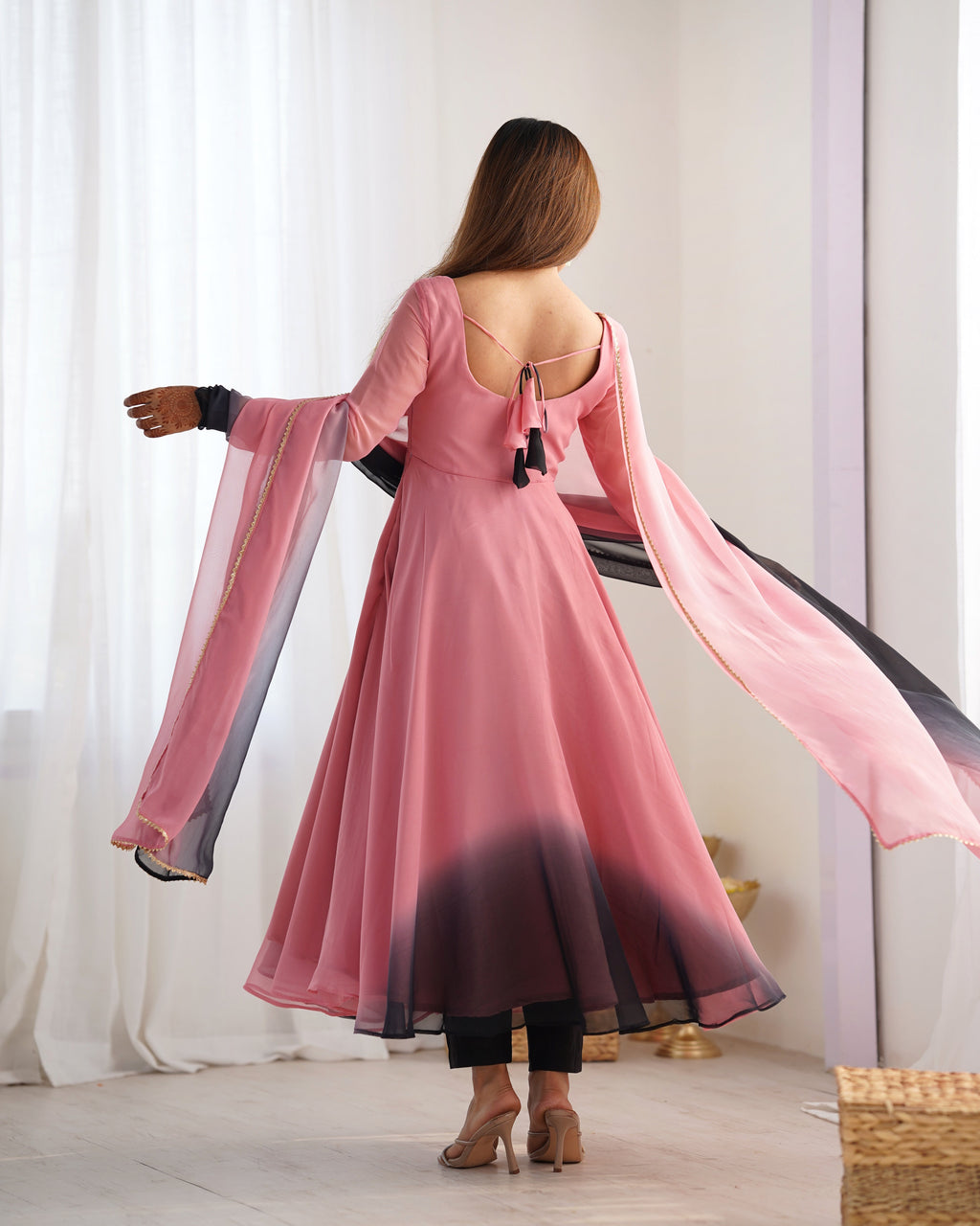 Evanik Onion Pink Pure Soft Georgette Colorful Padding Anarkali Suit - Distacart