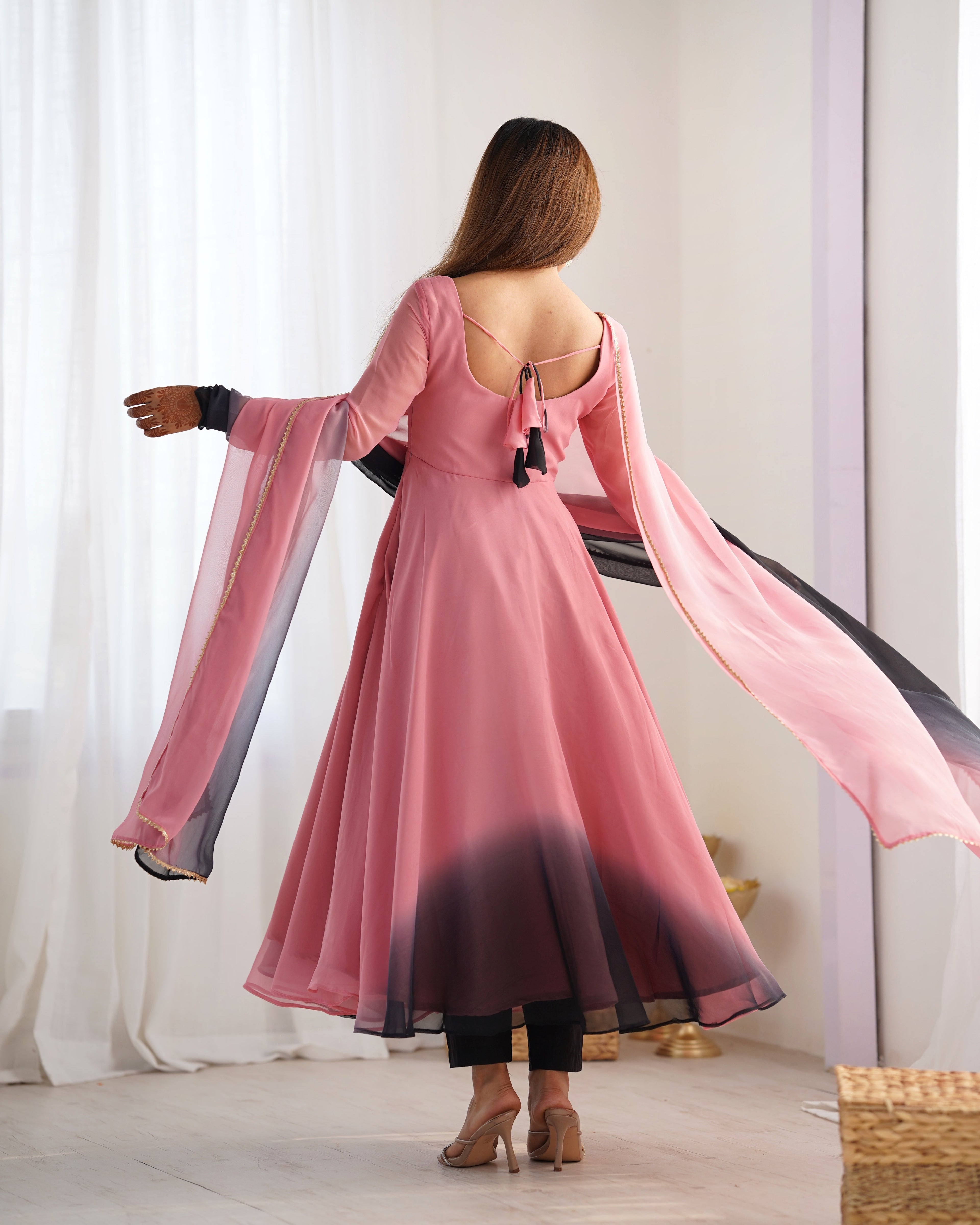 Evanik Onion Pink Pure Soft Georgette Colorful Padding Anarkali Suit - Distacart