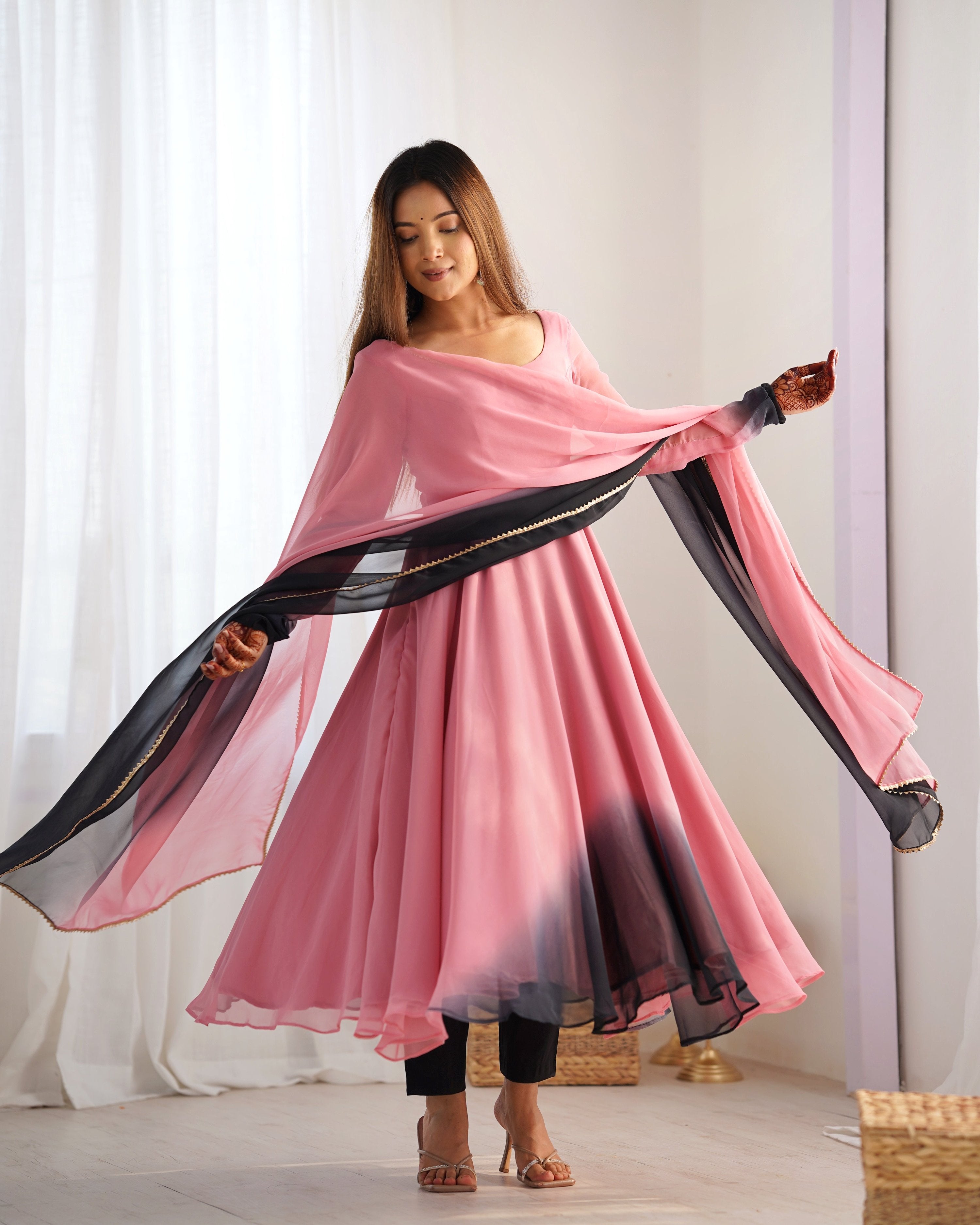 Evanik Onion Pink Pure Soft Georgette Colorful Padding Anarkali Suit - Distacart