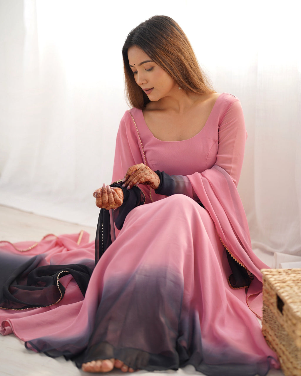 Evanik Onion Pink Pure Soft Georgette Colorful Padding Anarkali Suit - Distacart