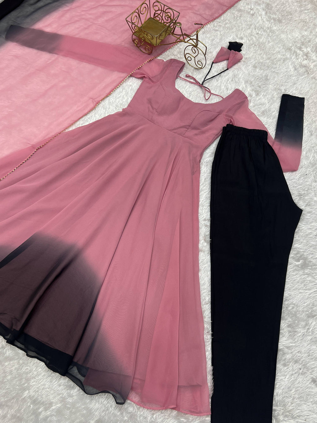 Evanik Onion Pink Pure Soft Georgette Colorful Padding Anarkali Suit - Distacart