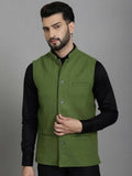 Even Apparels Nehru Jacket With Welt Pockets - Olive