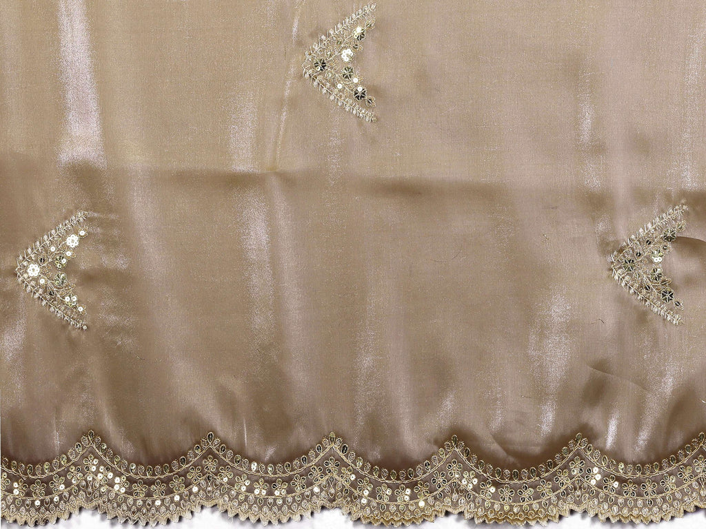 Vastranavya Beige Embroidery Work Shimmer Chiffon Saree with Unstitched Blouse - Distacart