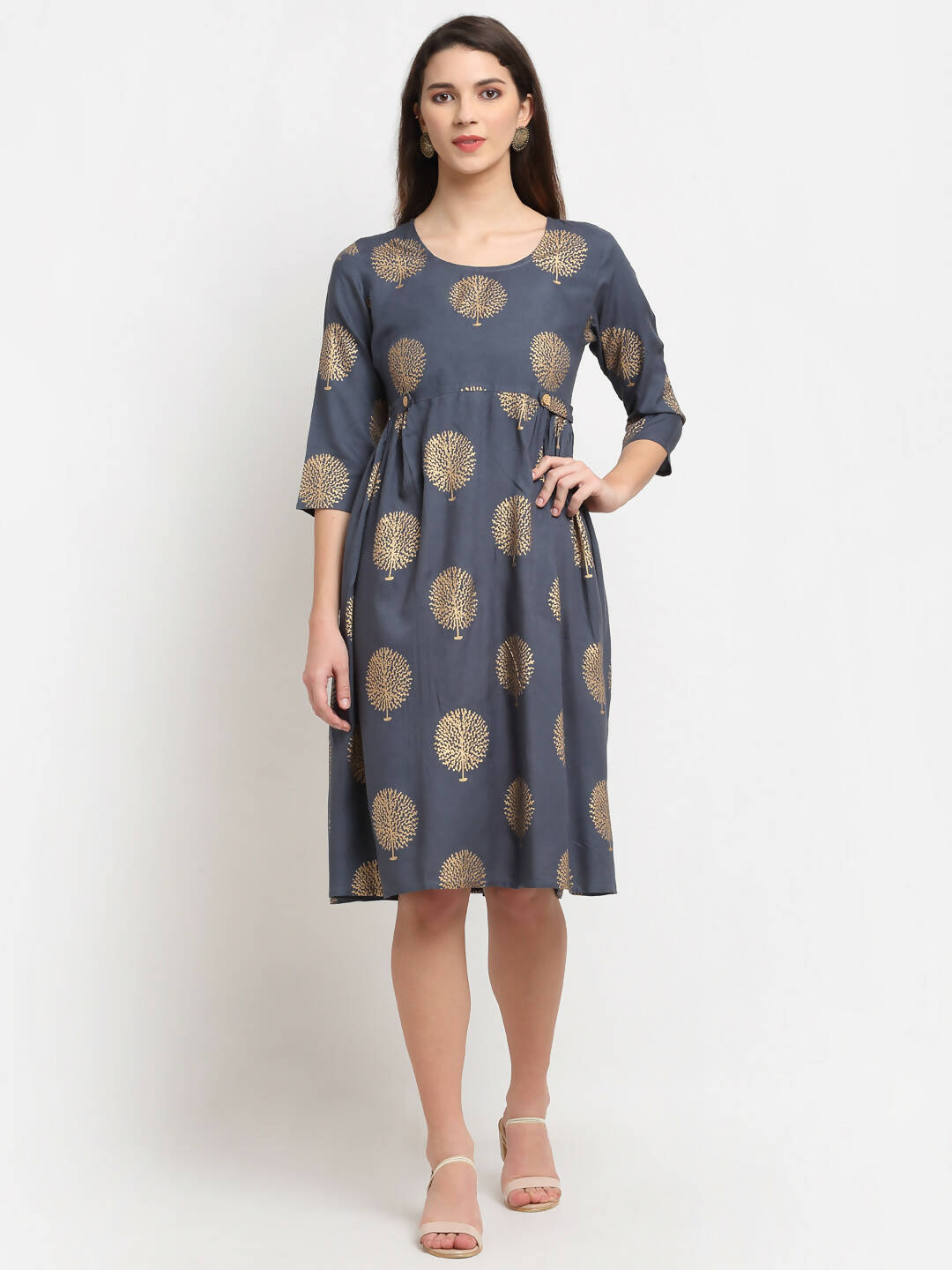 Rudra Bazaar Gold Boota Printed Grey Kurti - Distacart