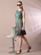 Myshka Women's Multi Printed Round Neck Fit and Flare Party Dress - Distacart