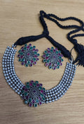 Mominos Fashion Johar Kamal Oxidised Silver-Plated Brass Finish Kundan Choker For Women (Multi) - Distacart