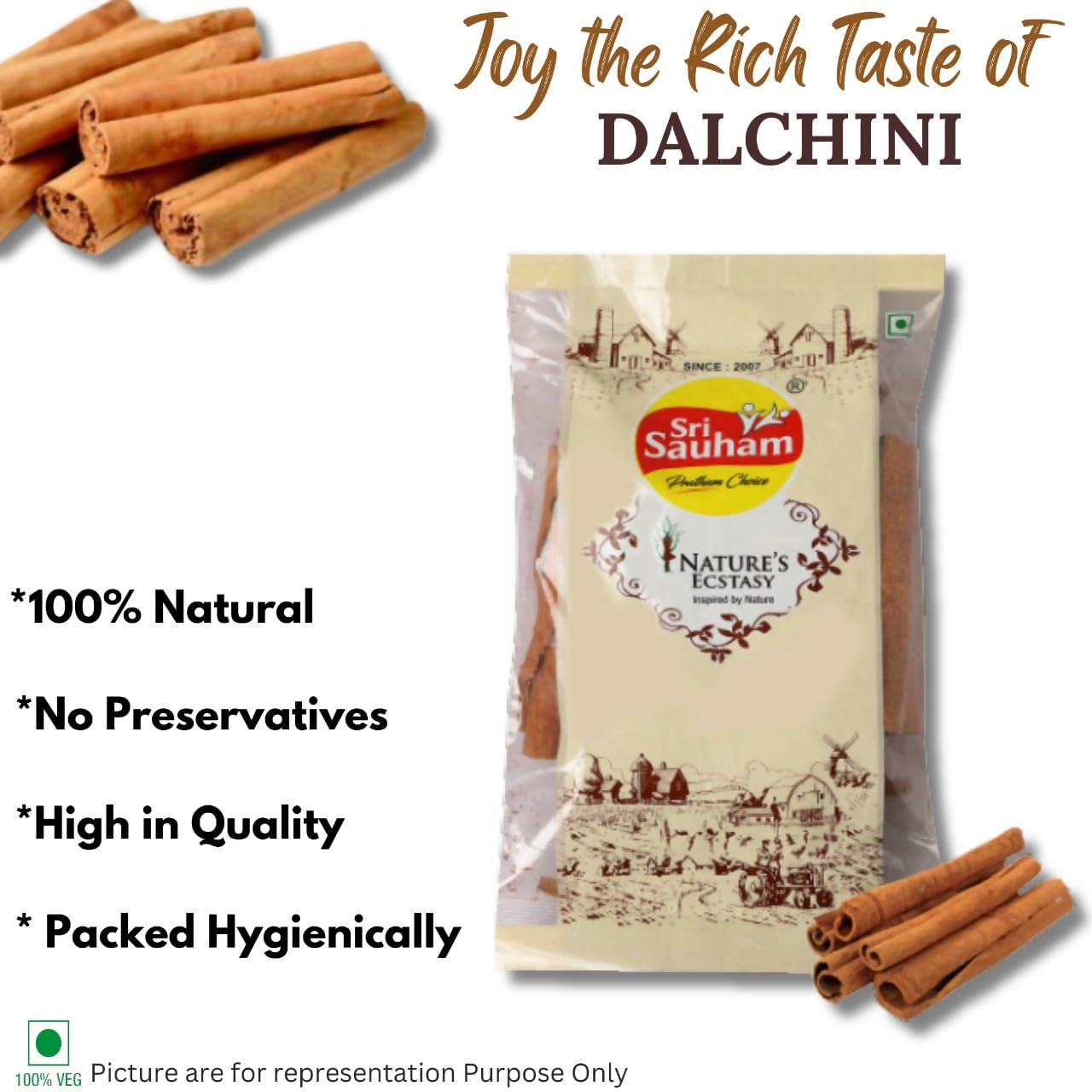 Sri Sauham Premium Cinnamon Stick (Dalchini)