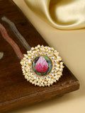 NVR Women's Traditional Ethnic Kundan Meenakari Gold-Polished Ajustable Finger Ring