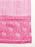 Aavyora Women's Pink Floral Print Cotton A-Line Kurta with Striped Trouser & Dupatta