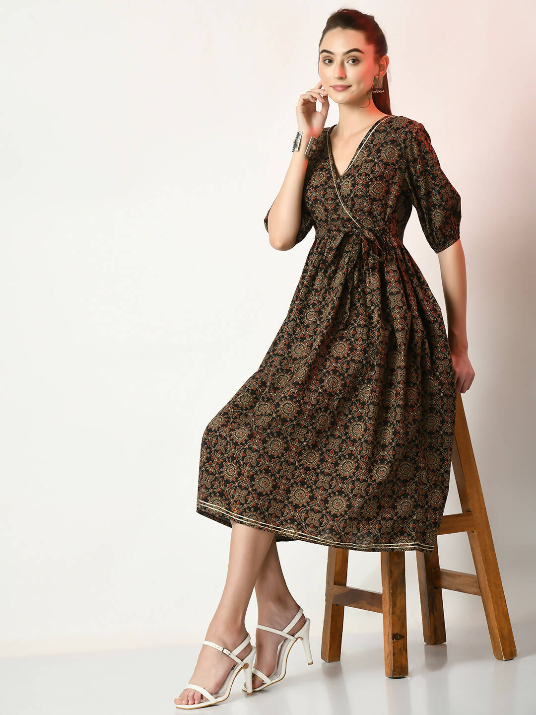 Myshka Women's Multi Empire Printed Dress - Distacart