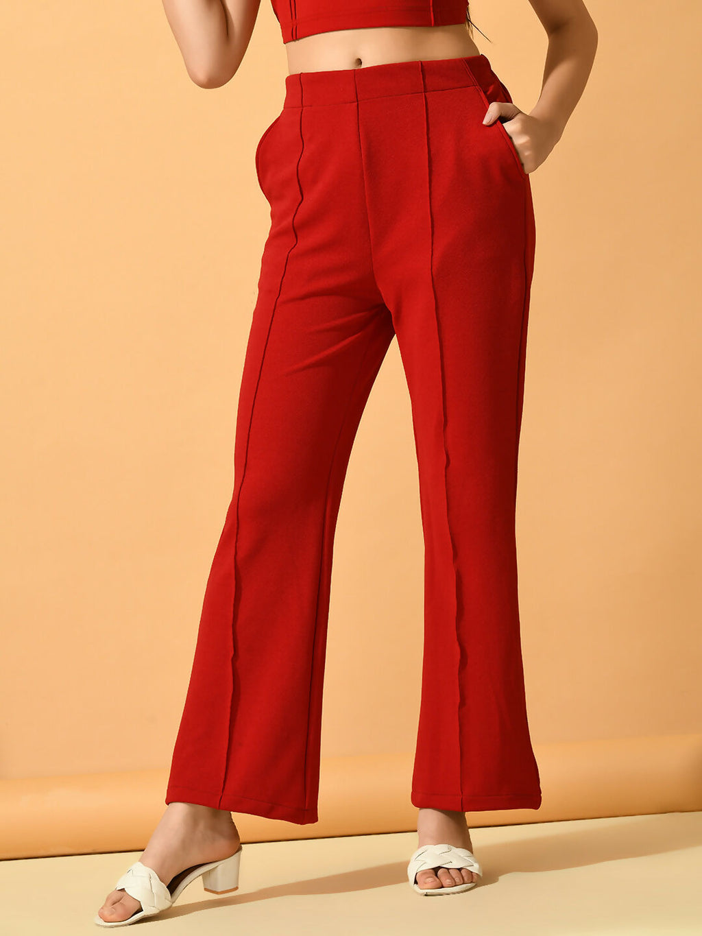Myshka Women's Red Flared Party Trouser