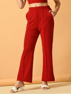 Myshka Women's Red Flared Party Trouser