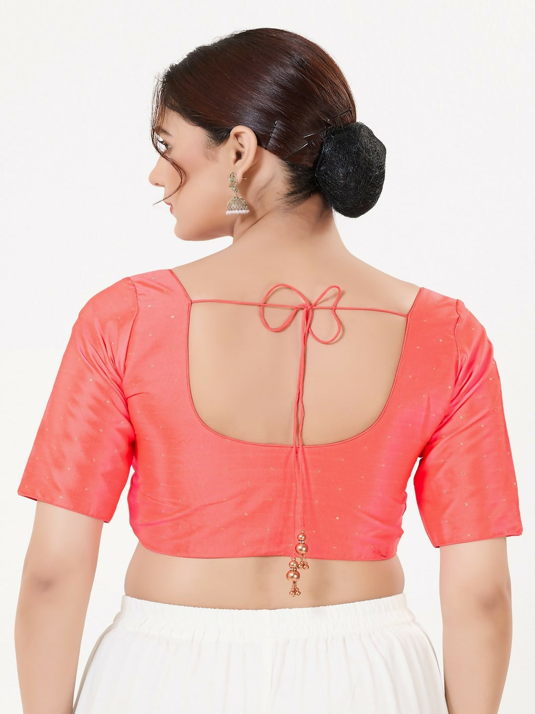 Joban Fashion Fuschia-Pink Taffeta Silk Elbow Sleeveless Front Open Blouse
