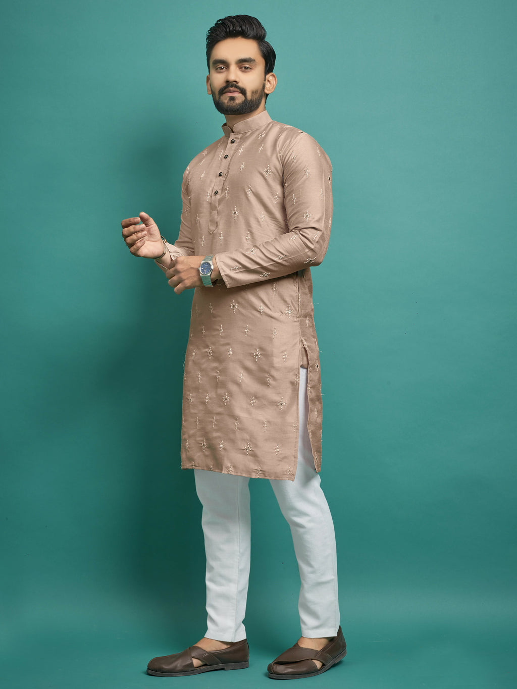 Traditional Golden Wedding Wear Indian Kurta for Men by Infinity Export