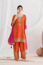 Anaita Orange Chinon Readymade Suit with Embroidery Coding & Sequence Work - Distacart