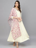 Ahalyaa Women's Cream Crepe kurta With Printed Dupatta Set - Distacart