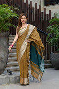 Beatitude Mustard Cotton Jacquard Border Tangail Handloom Saree