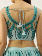 House of Panchhi Seagreen Net Sequins Embroidered Lehenga & Blouse with Dupatta