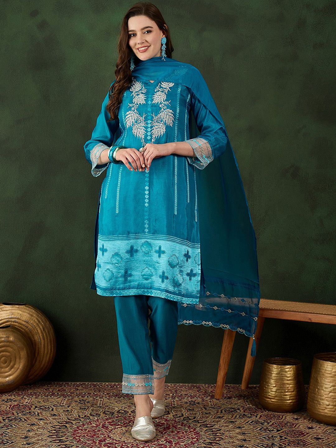 Sangria Embroidered Kurta & Trouser With Dupatta