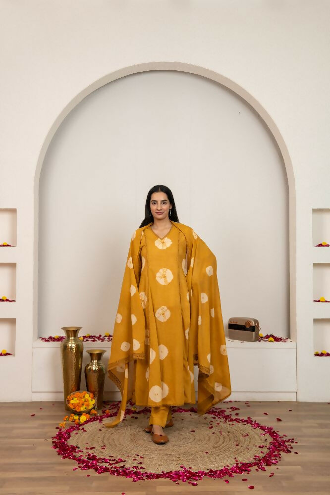Joban Fashion Mustard Yellow Tie & Dye Cotton Suit Set - Distacart