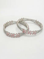 NVR Women's Set of 2 Silver-Plated American Diamond Handcrafted Bangles - Distacart