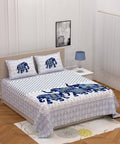 Vamika Printed Cotton Grey Bedsheet With Pillow Covers (PM Hathi Grey)