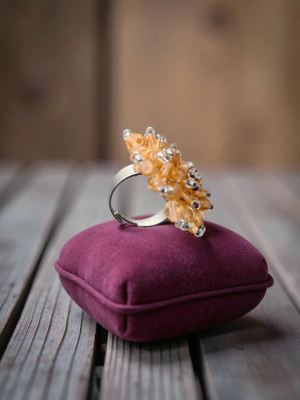 Inhanns Rang-E-Roshan Adjustable Ring – Handmade Crystal Statement Ring - Peach