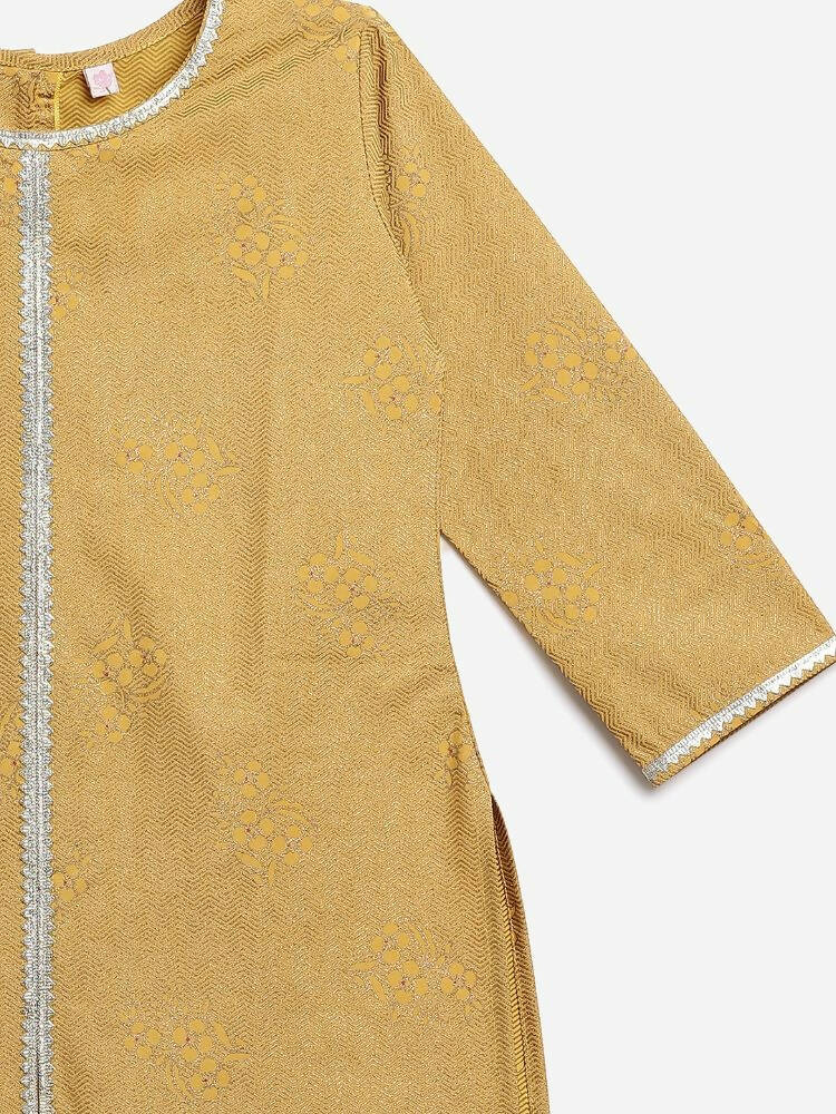 Ahalyaa Mustard Crepe Straight Kids Kurta Palazzo Set For Girls