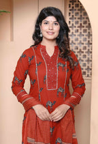 Miravan Womens Pure Cotton Animal Printed Straight Kurta With Palazzo & Dupatta Set - Distacart