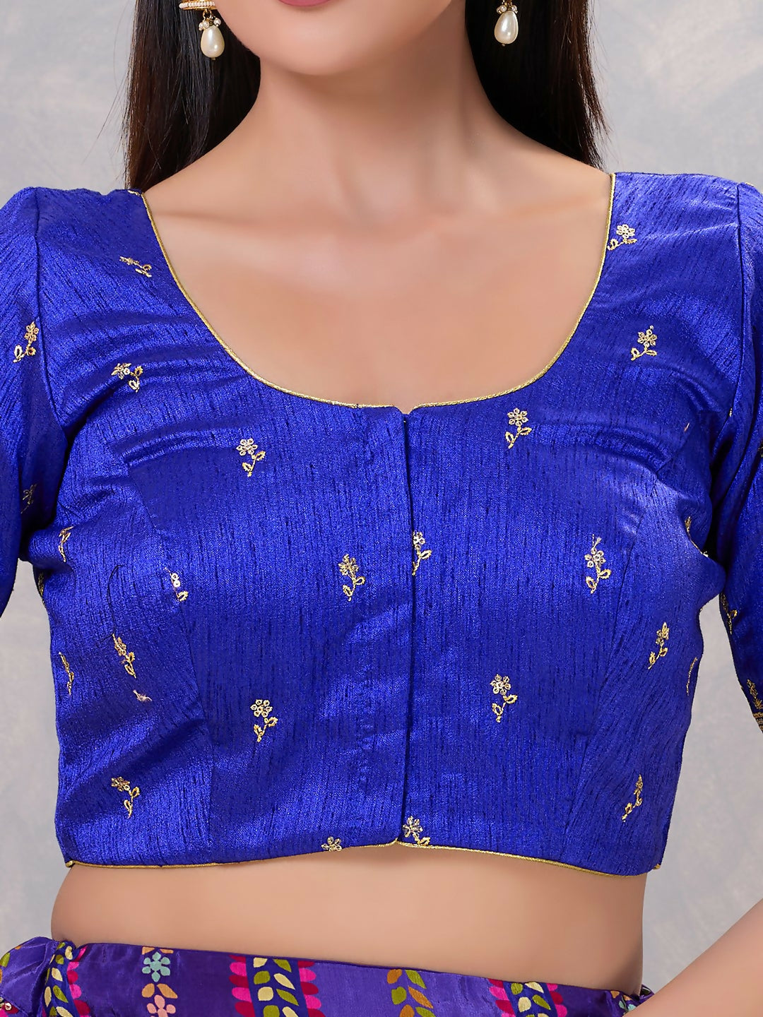 Joban Fashion Women Silk Royal-Blue Stitched Blouse