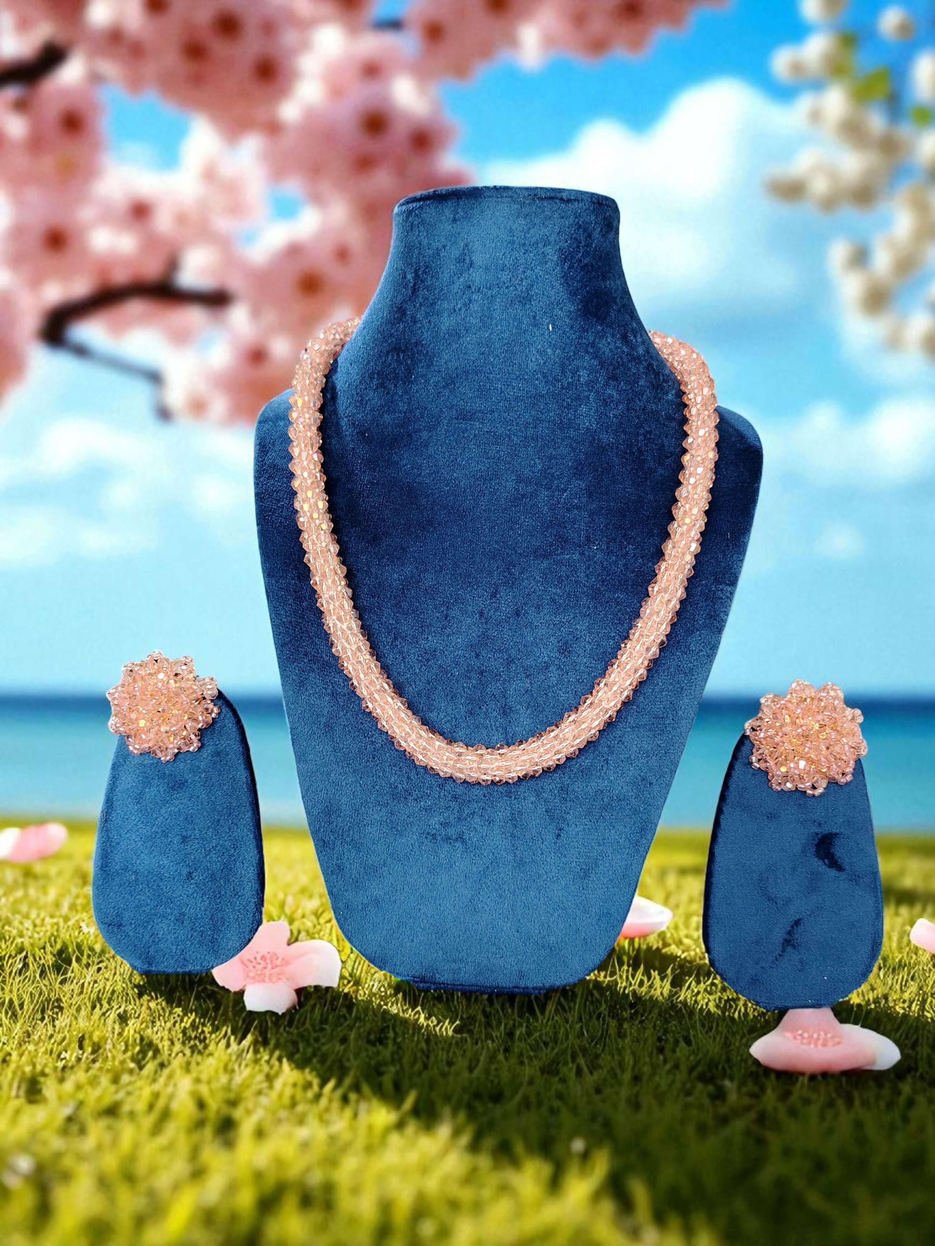 Inhanns Noor-E-Jalwa – Handmade Crystal Bead Necklace / Necklace With Earrings -Adjustable - Peach