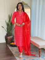The52 Women's Muslin hand Embroidered Straight Kurta, Pant and Dupatta Set - Distacart