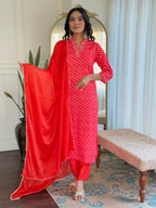 The52 Women's Muslin hand Embroidered Straight Kurta, Pant and Dupatta Set - Distacart