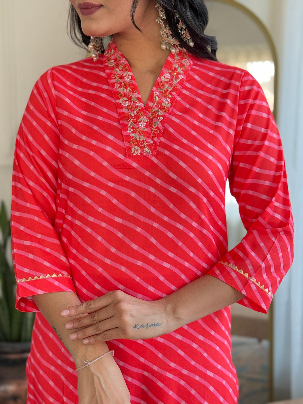 The52 Women's Muslin hand Embroidered Straight Kurta, Pant and Dupatta Set - Distacart