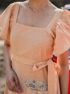Yufta Orange Checked Dress - Distacart