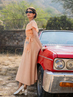 Yufta Orange Checked Dress - Distacart
