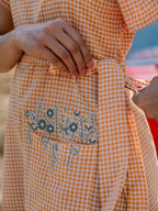 Yufta Orange Checked Dress - Distacart
