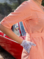 Yufta Orange Cotton Check Comes With A Belt Dress - Distacart