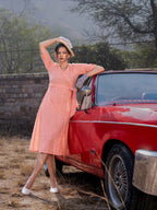 Yufta Orange Cotton Check Comes With A Belt Dress - Distacart