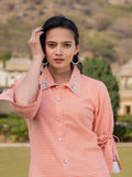 Yufta Orange Cotton Checks Printed Embroidery Top